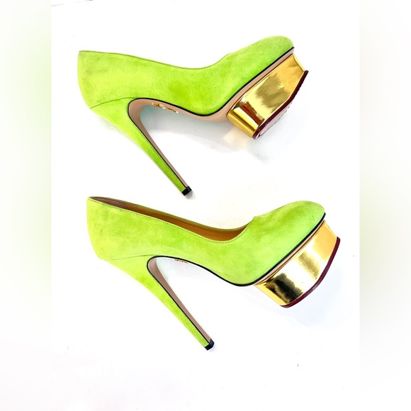 Charlotte Olympia Green Suede Dolly Platform Pumps - Picture 7 of 7